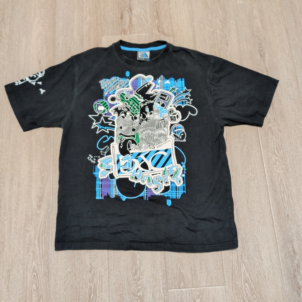 5ive Jungle Kings County Tee Mens XL Black Silver Glitter‎ Graffiti Streetwear